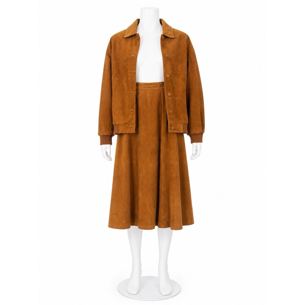 Vintage Hunt Club Suede 100% Suede Leather Jacket & Skirt Set Tan/Camel Size S